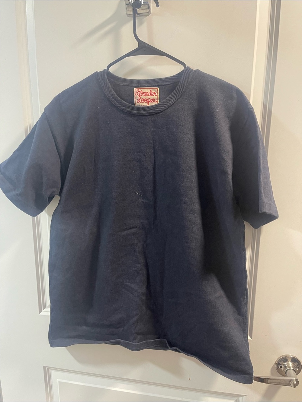 Wonder Looper Mens Short Sleeve Crewneck T-Shirt in Navy Made In Japan